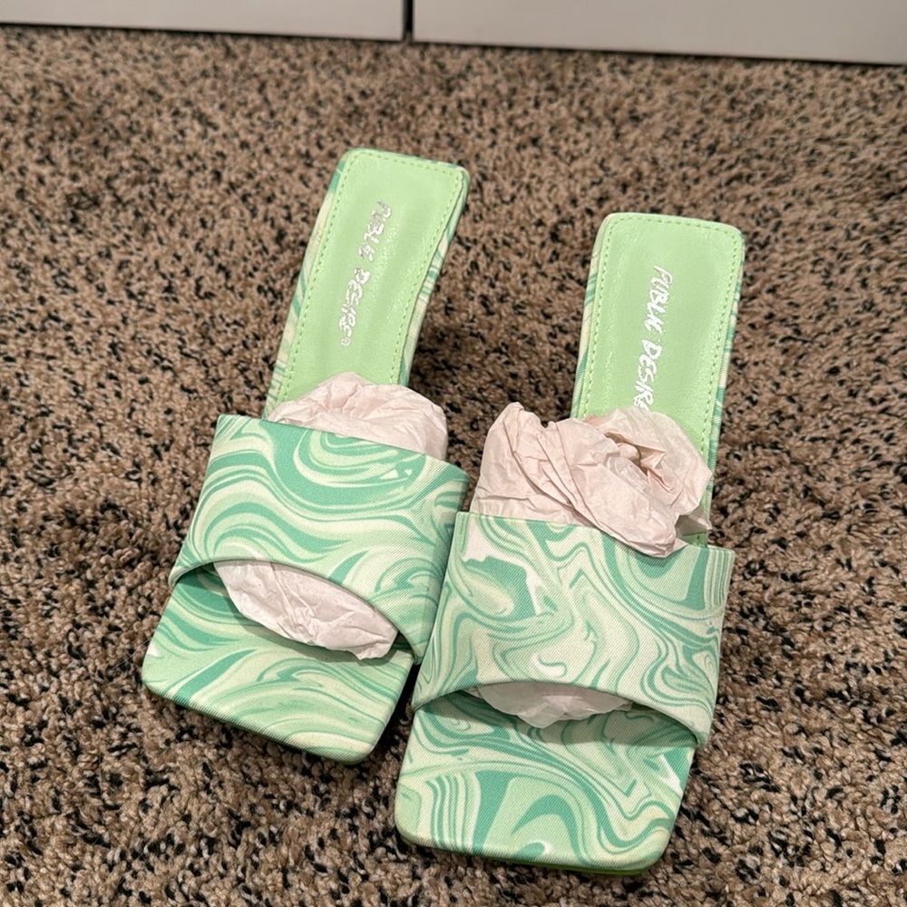 Fun low green slide on heel